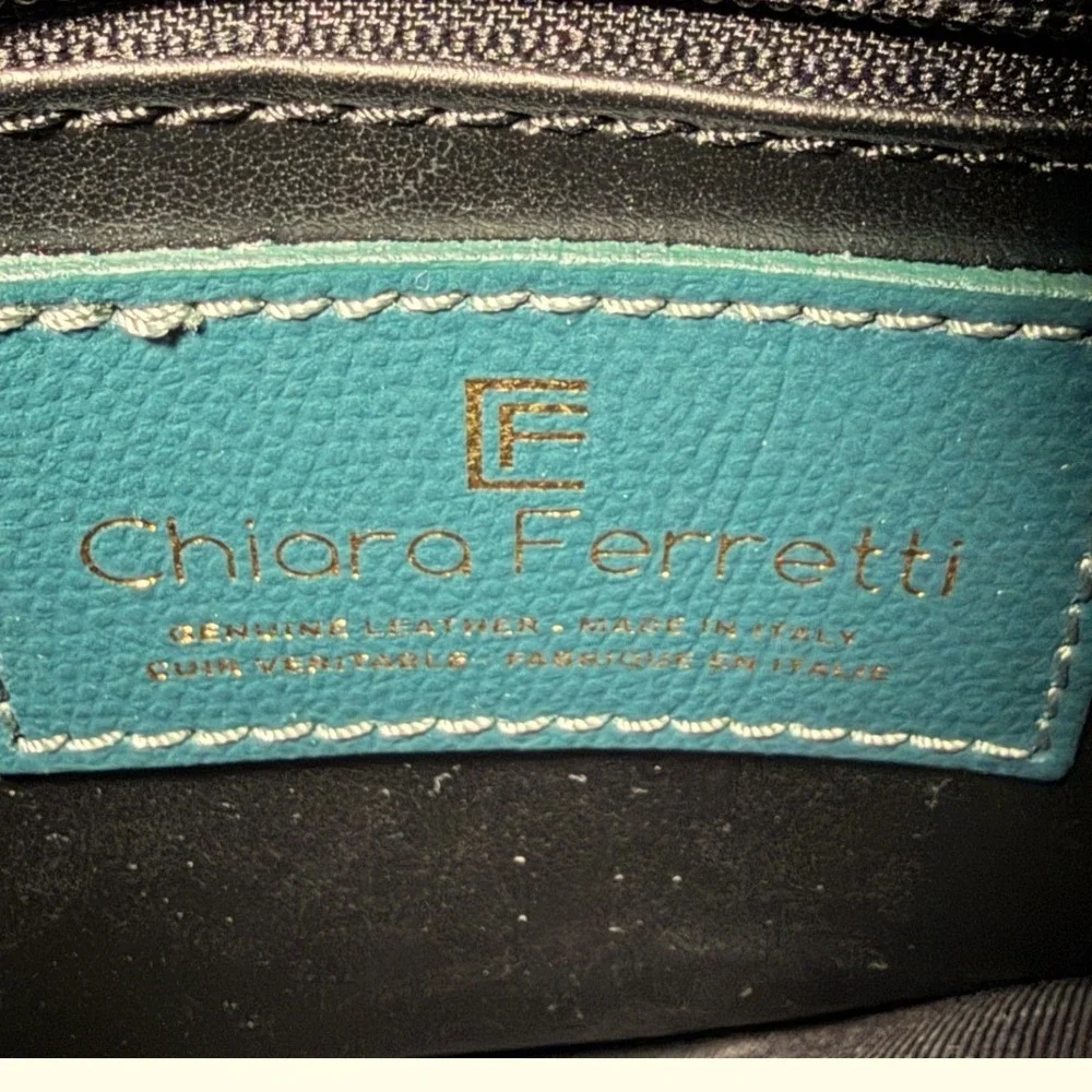 Chiara Ferretti Italian Leather Woven Raffia Striped Satchel Crossbody Tote Bag